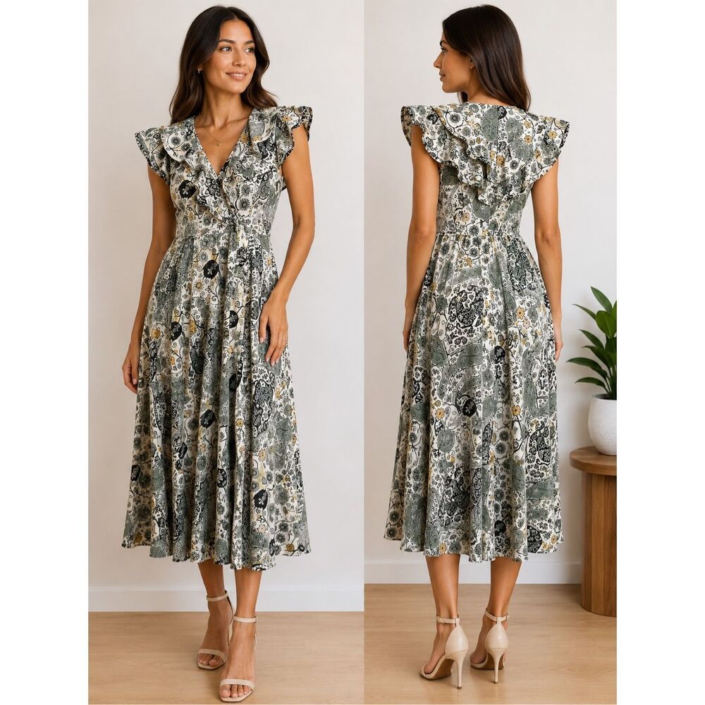 Isabel Marant Étoile Coraline Paisley Ruffle Midi Dress US Size 4 New